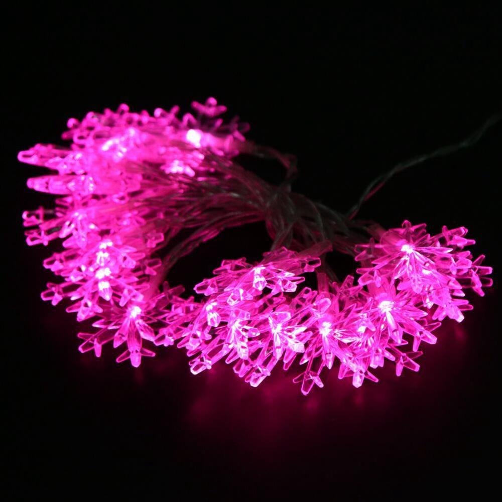 20PCS LED Snowflake Battery LED String Lights Holiday Christmas Party Garden Decoration Lights (2.1 Meters) - Pink