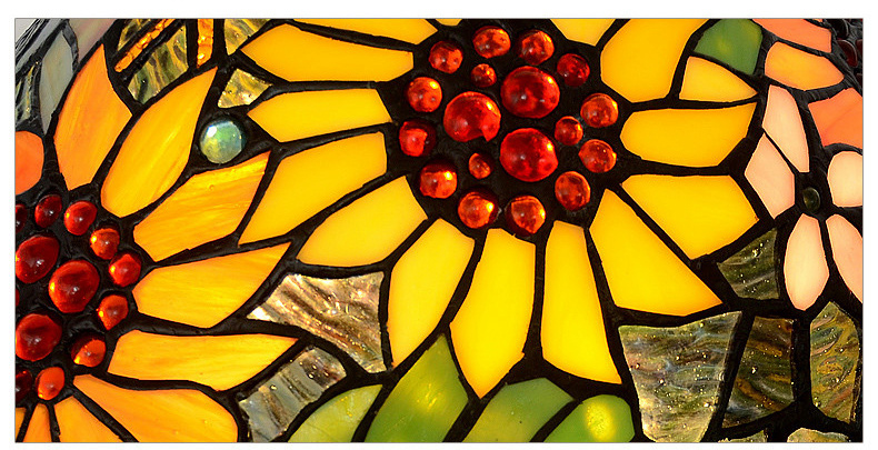 FUMAT 16 Inches Tiffany Style Stained Glass Handcrafted Table Lamp - Romantic Sunflower Butterfly Design
