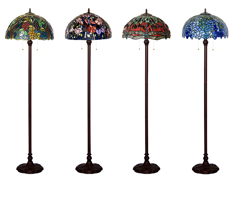 FUMAT Tiffany Style Stained Glass Handcrafted Floor Lamp - Romantic Ripe Grapes Design
