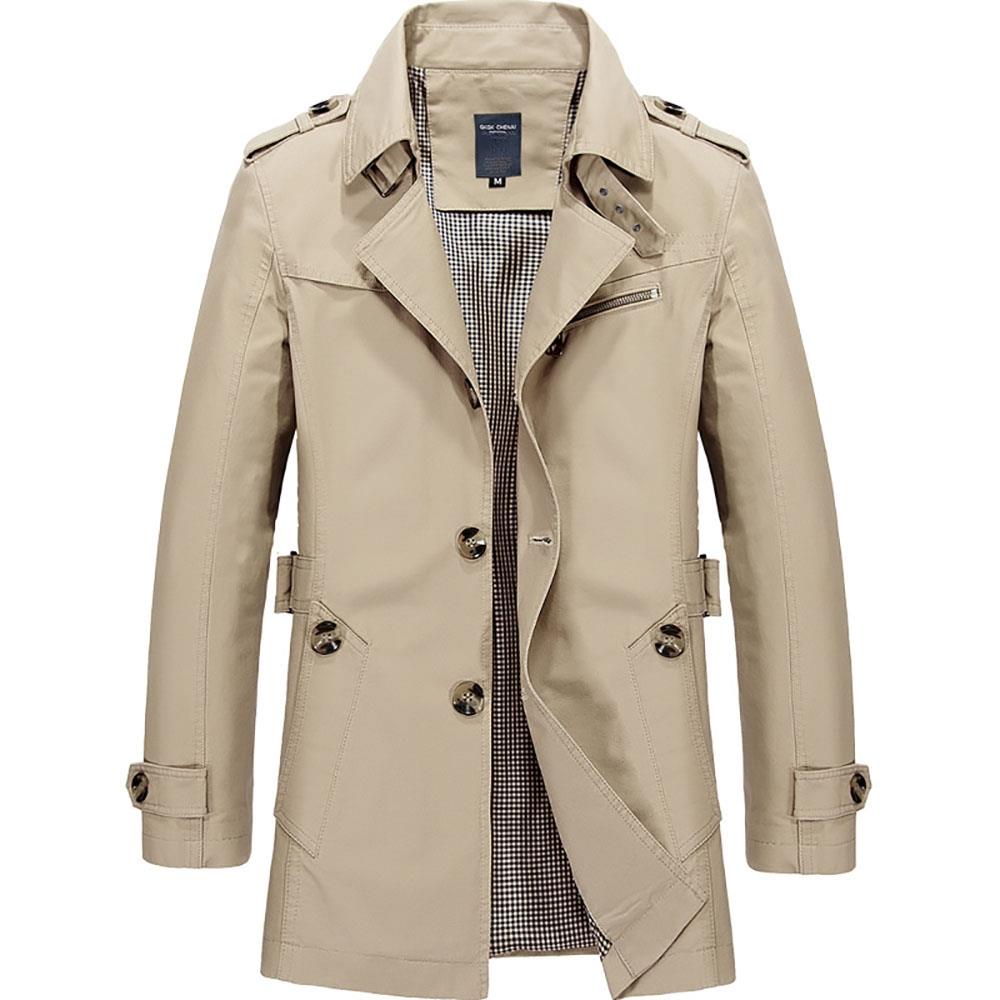 CA1306 Men's Autumn Winter Casual Windbreaker (Leisure Cotton Jackets Outerwear Trench Coat Size L) - Khaki