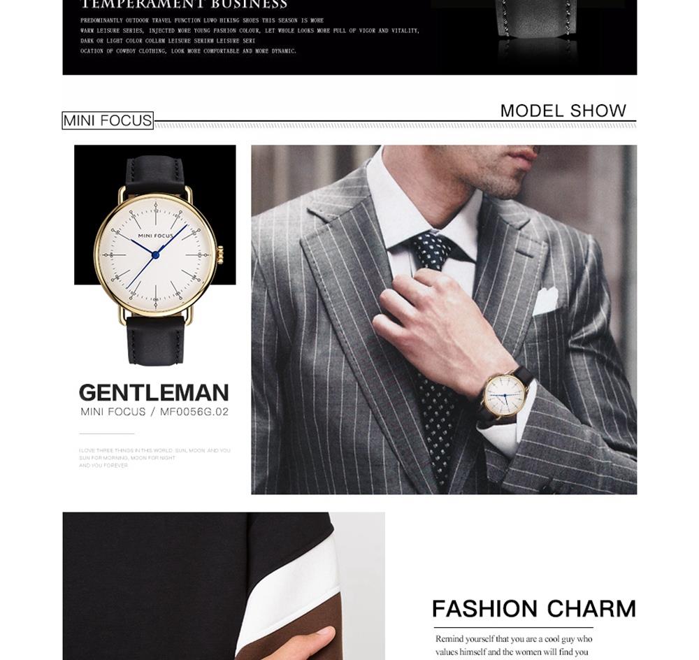 MINI FOCUS MF0056G Men's Casual Business Quartz Sports Watch PU Leather Strap Wristwatch - Blue + Brown