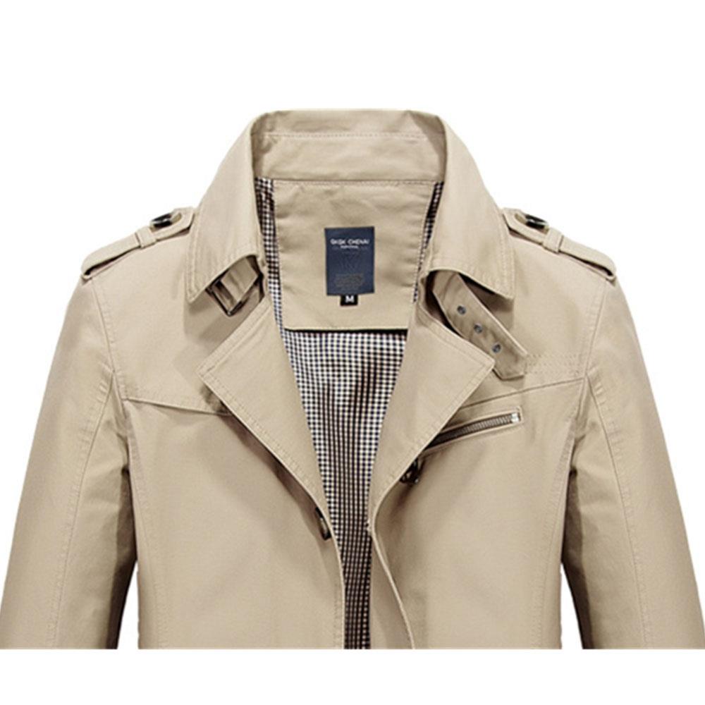 CA1306 Men's Autumn Winter Casual Windbreaker (Leisure Cotton Jackets Outerwear Trench Coat Size L) - Khaki