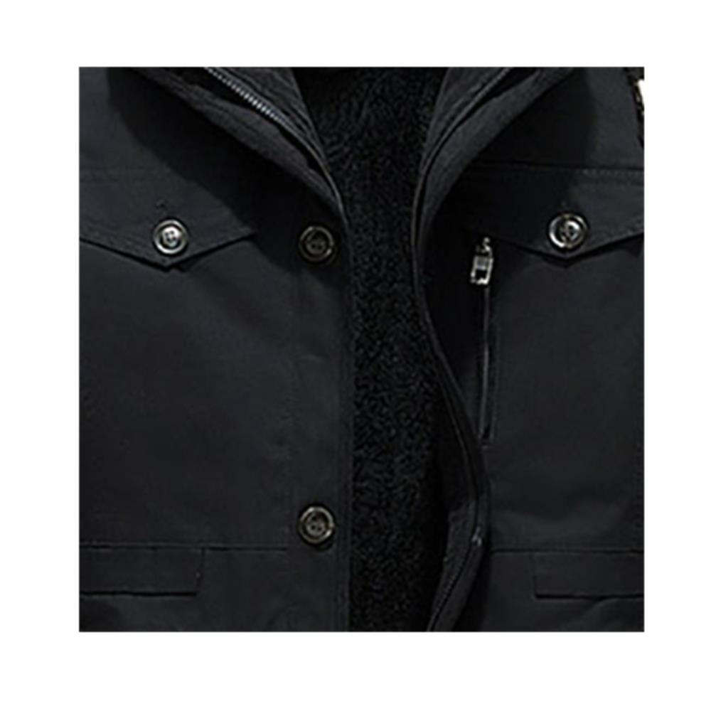CAH8808 Men's Autumn And Winter Leisure Long Cotton Jacket (Thick Trench Coat Size L) - Black