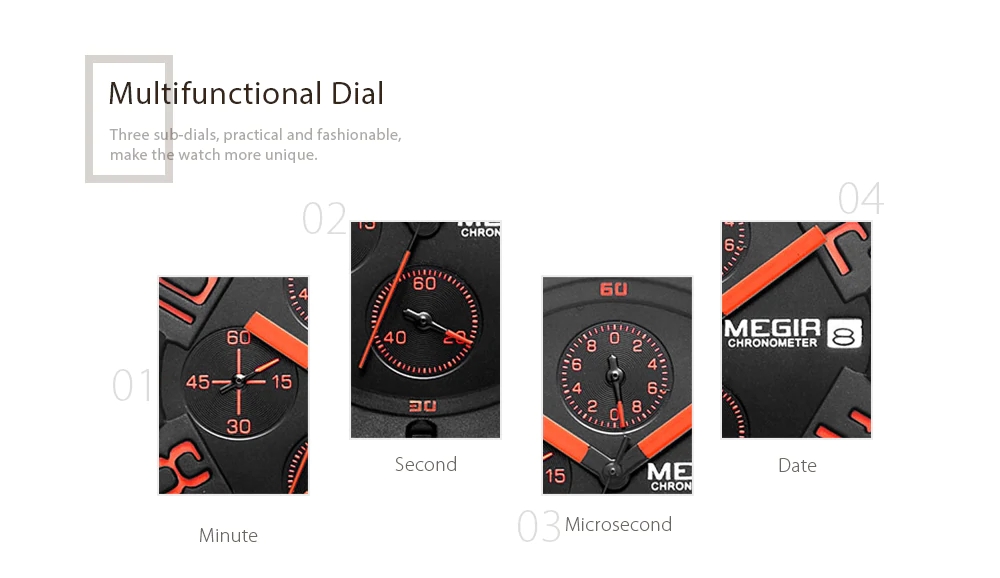 MEGIR 2002 Men's Business Quartz Watch Analog Display Three Working Sub-dials Silicone Band - White