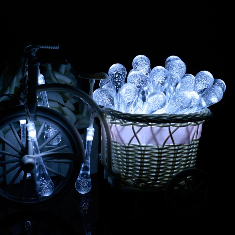 20PCS LED Water Drop Battery LED String Lights Holiday Christmas Party Garden Decoration Lights (2.2 Meters) - White