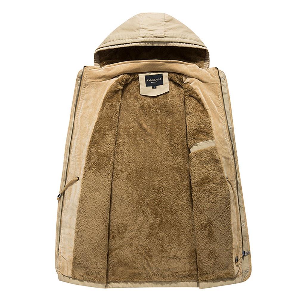 CAH8808 Men's Autumn And Winter Leisure Long Cotton Jacket (Thick Trench Coat Size L) - Light Khaki