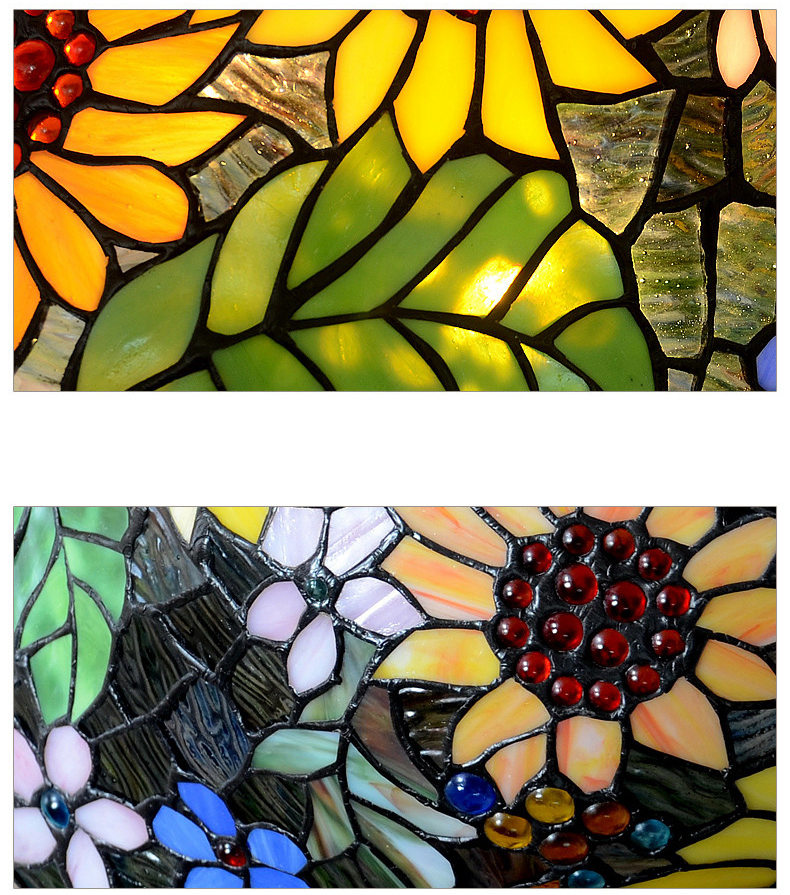 FUMAT 16 Inches Tiffany Style Stained Glass Handcrafted Table Lamp - Romantic Sunflower Butterfly Design