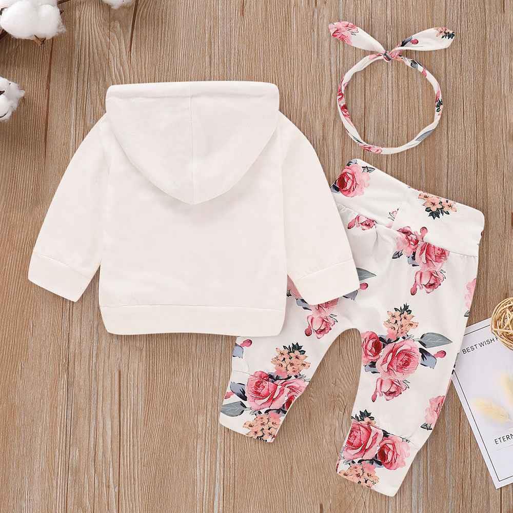 HZ6002 Kids Girls Pocket Printed Lycra Cotton Long-sleeve Hoodie + Trousers Two-piece Set Size 70 - White