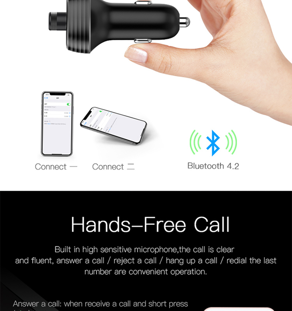 S-10 Car Charger Dual USB Ports FM Transmitter Radio Bluetooth MP3 Player Blue LED Display - Black