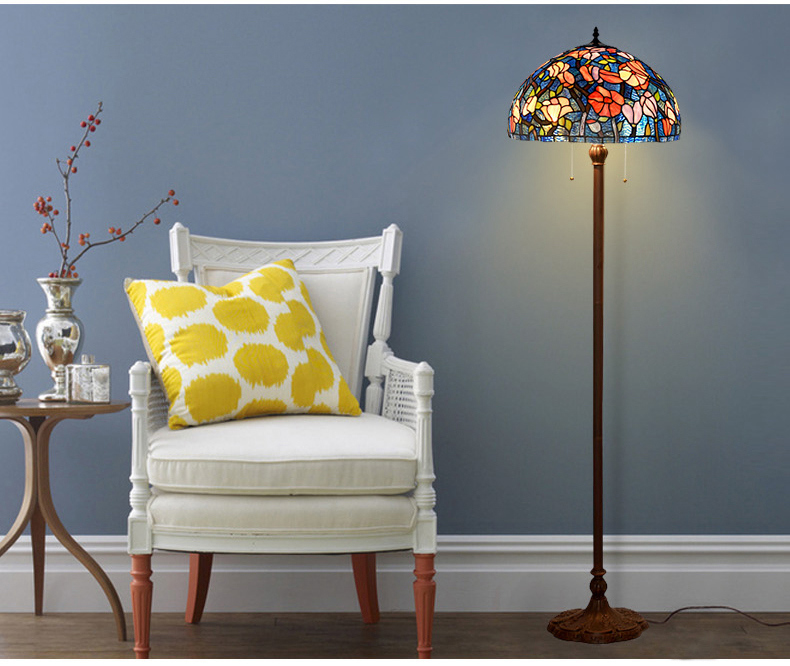 FUMAT Tiffany Style Stained Glass Handcrafted Floor Lamp - Romantic Ripe Grapes Design