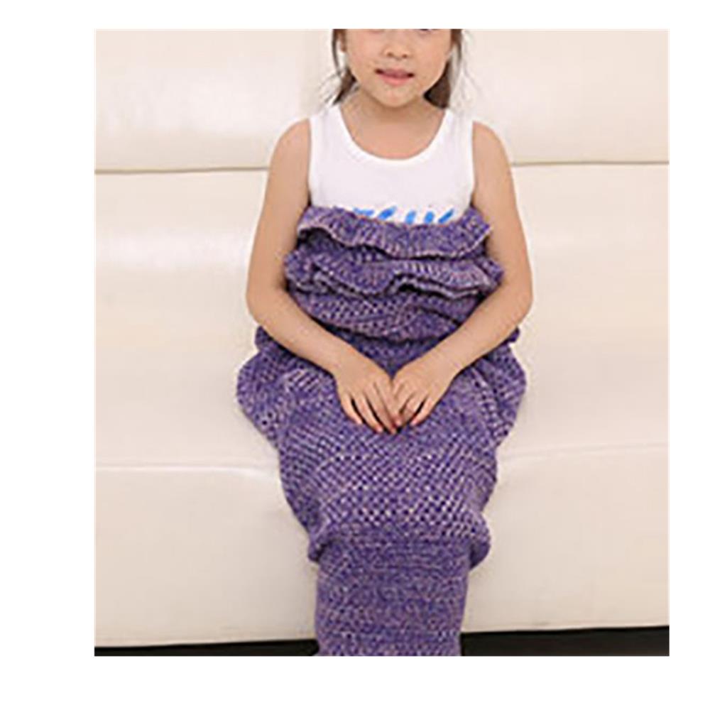 Children Mermaid Tail Blanket Fish Scales Knitting Soft Comfortable Blankets - Purple (Size 70*140cm)