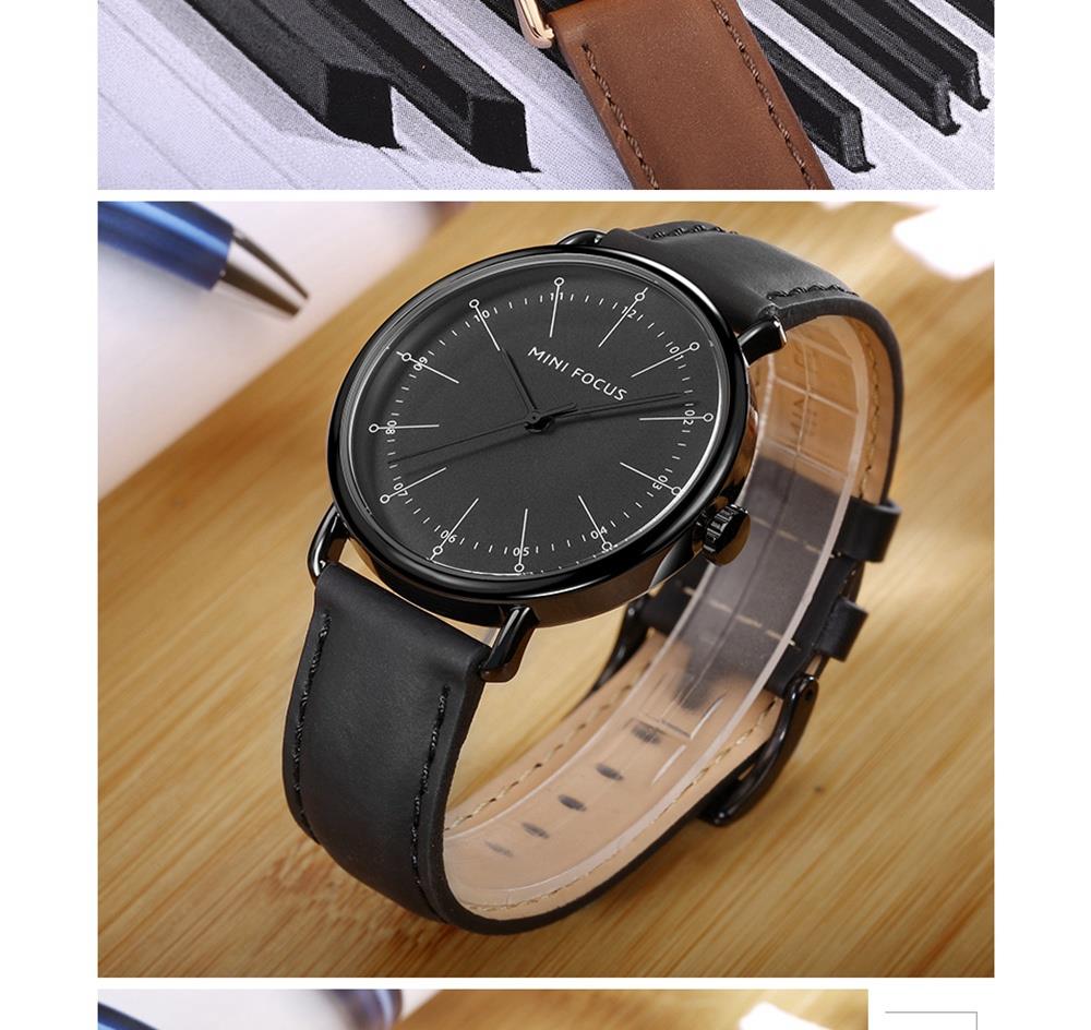 MINI FOCUS MF0056G Men's Casual Business Quartz Sports Watch PU Leather Strap Wristwatch - Blue + Brown