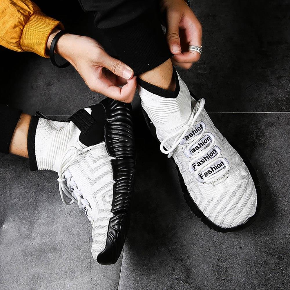 Men Outdoor Tennis Shoes Running Shoes Mesh Casual Shoes Flying Woven Upper Size EU 39.5 - White