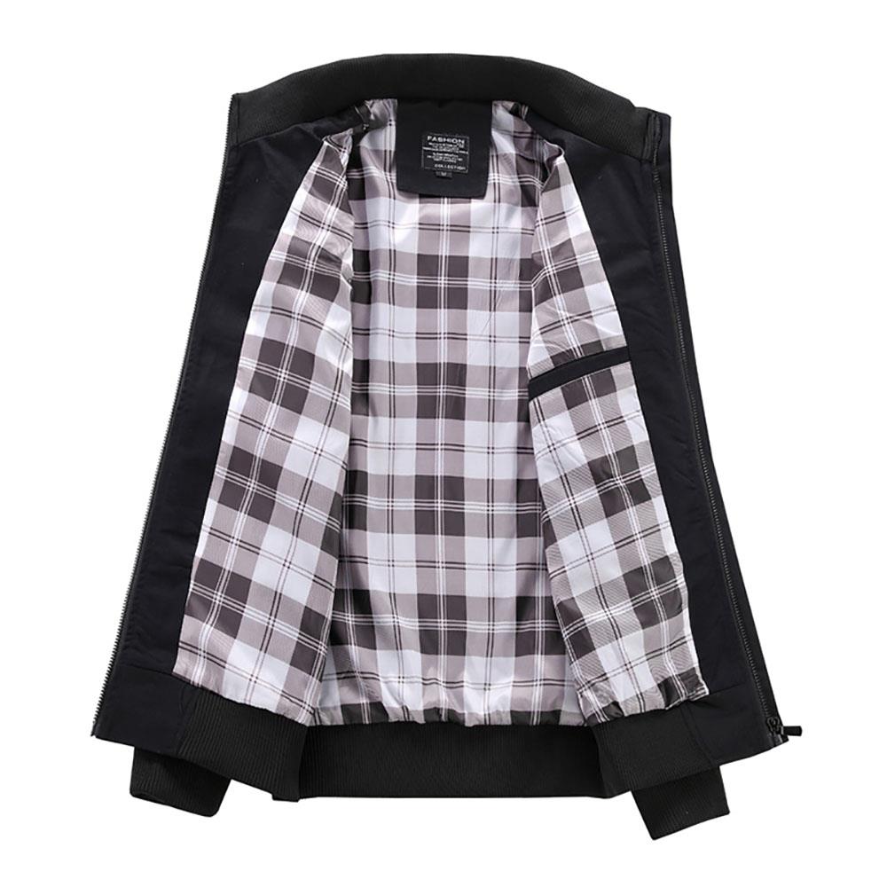 CA9801 Men's Autumn Winter Classic Casual Jacket (Lapel Grid Long Sleeve Polyester Jacket Size M) - Black