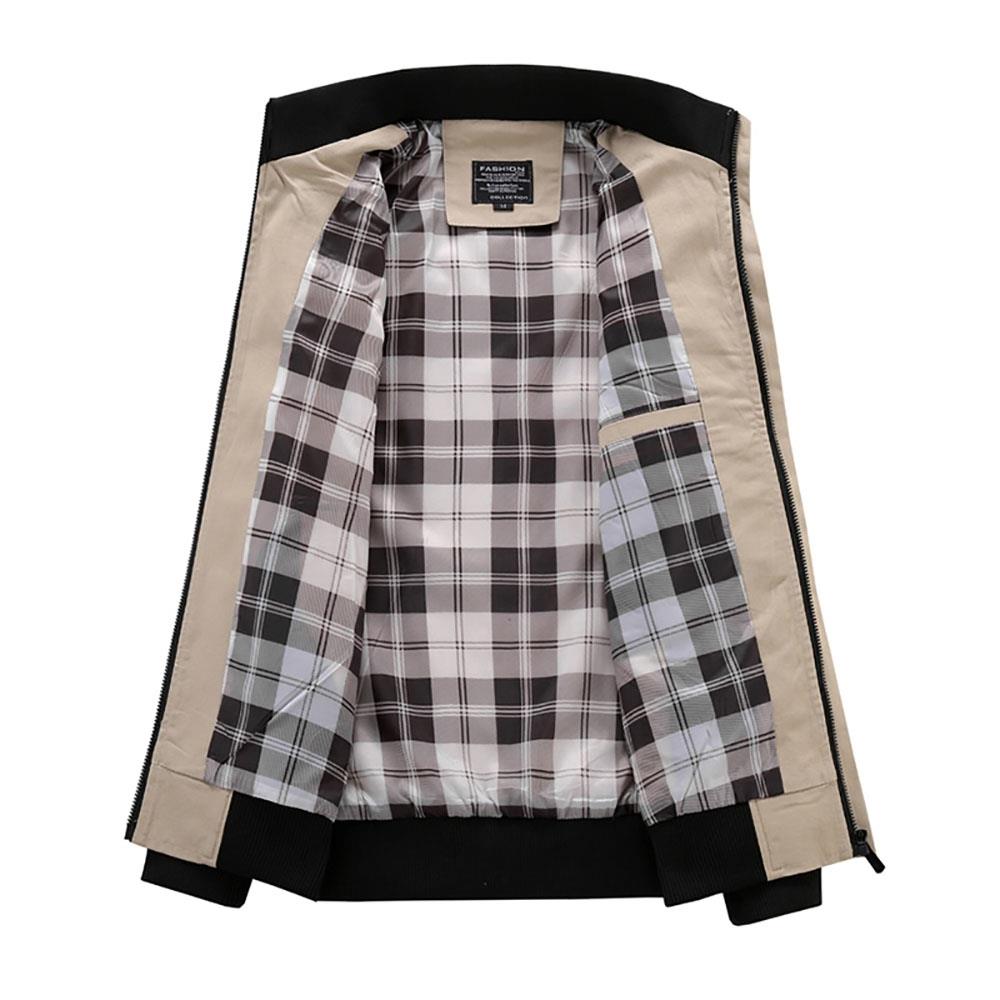 CA9801 Men's Autumn Winter Classic Casual Jacket (Lapel Grid Long Sleeve Polyester Jacket Size M) - Khaki