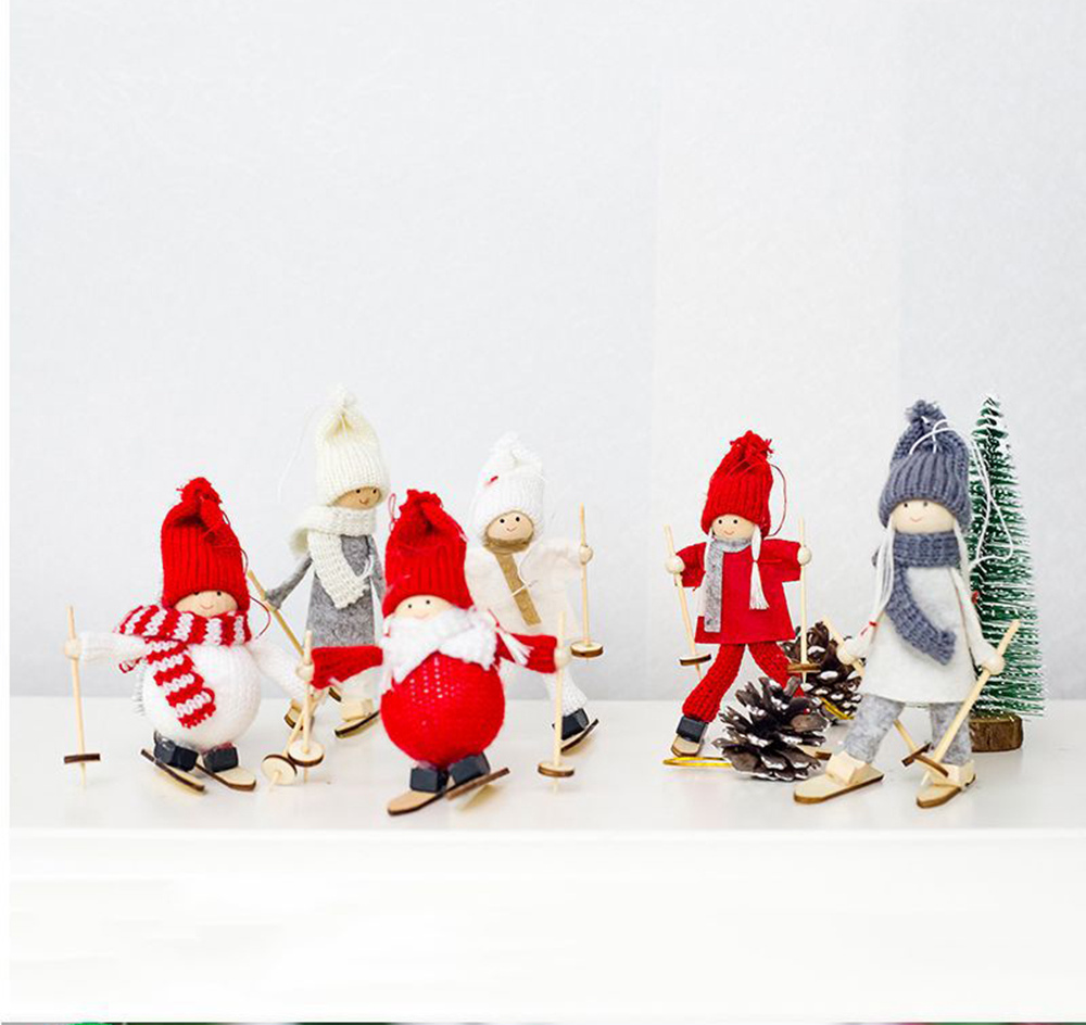 1pc Cute Christmas Tree Decoration Pendant Mini Ski Doll - Red