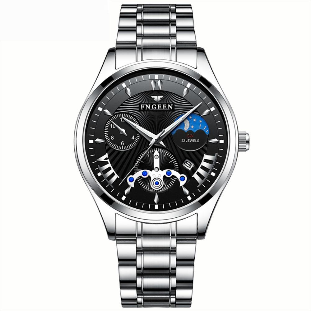 FNGEEN 5606 Men's Stainless Steel Watch Noctilucent Quartz Movement Water-resistant - White + Black