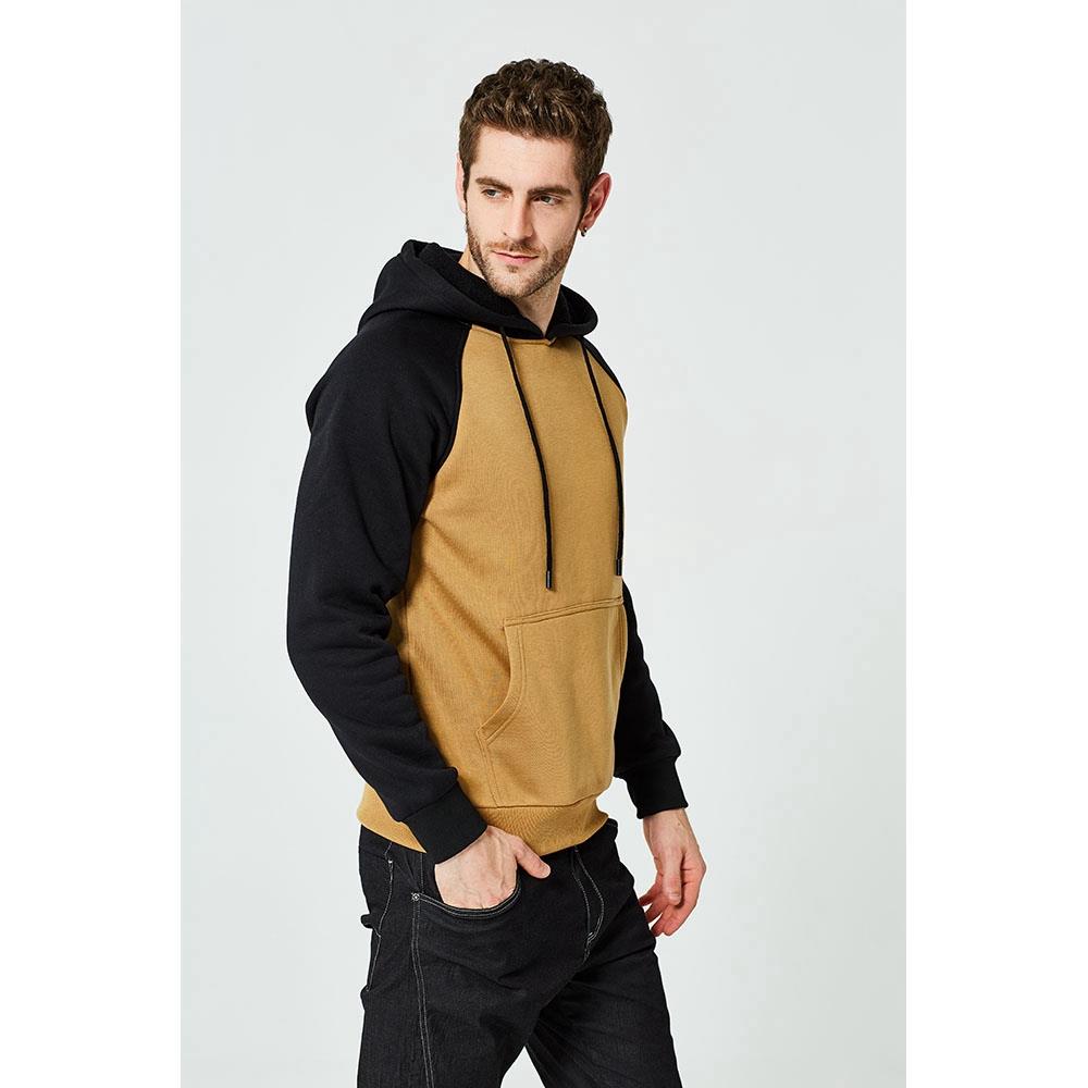 WY39 Men's Autumn Winter Raglan Hoodie (Color Block Breathable Size M) - Khaki