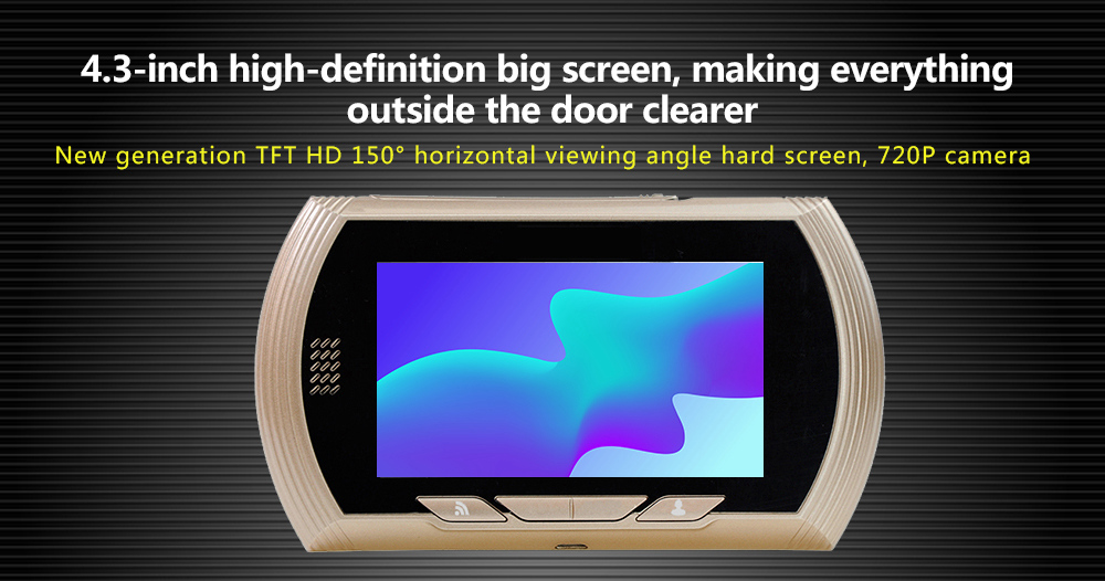 Danmini YB-43HD-MW Digital Peephole Viewer Camera 1MP 4.3 inch PIR Motion Sensor IR Night Vision Door Bell - Gold
