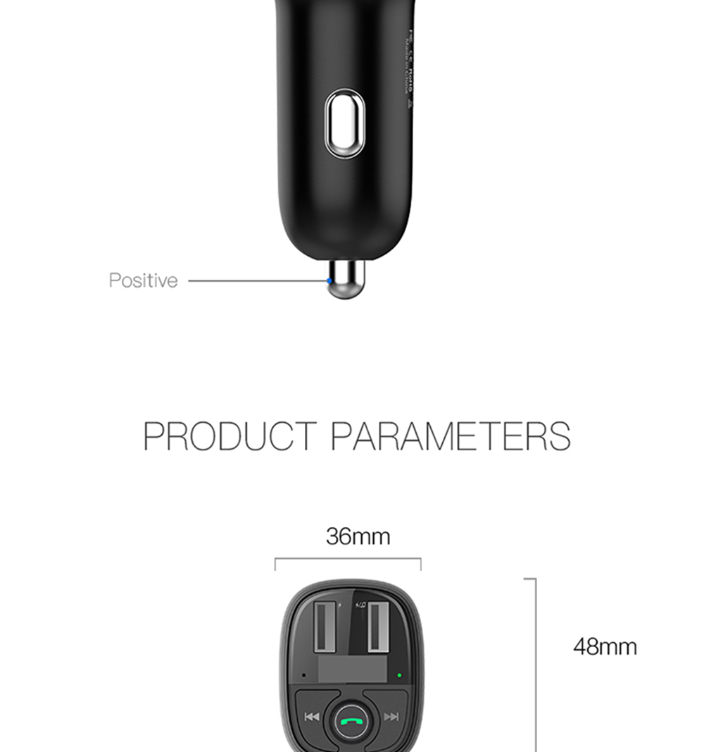 S-10 Car Charger Dual USB Ports FM Transmitter Radio Bluetooth MP3 Player Blue LED Display - Black