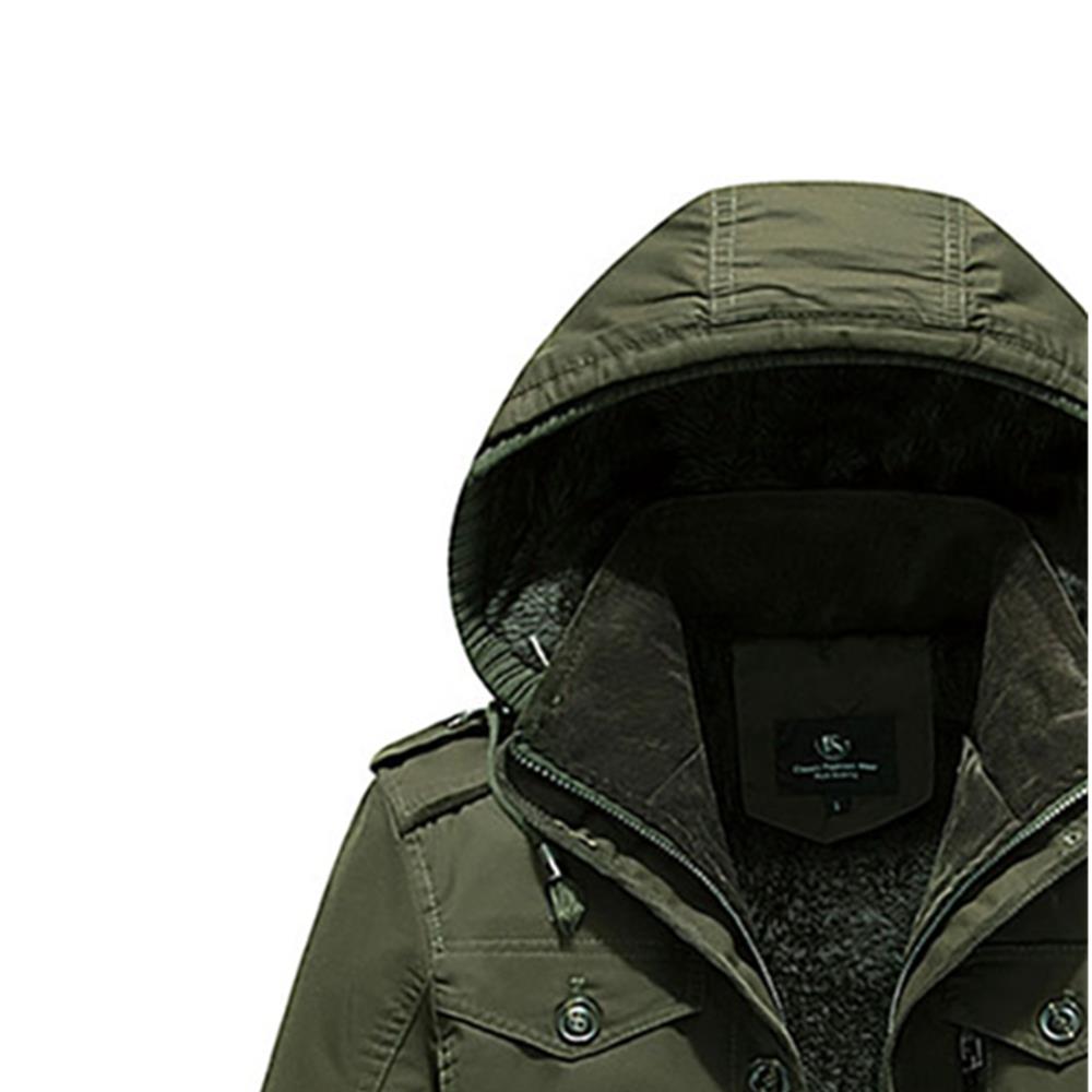 CAH8808 Men's Autumn And Winter Leisure Long Cotton Jacket (Thick Trench Coat Size L) - Army Green