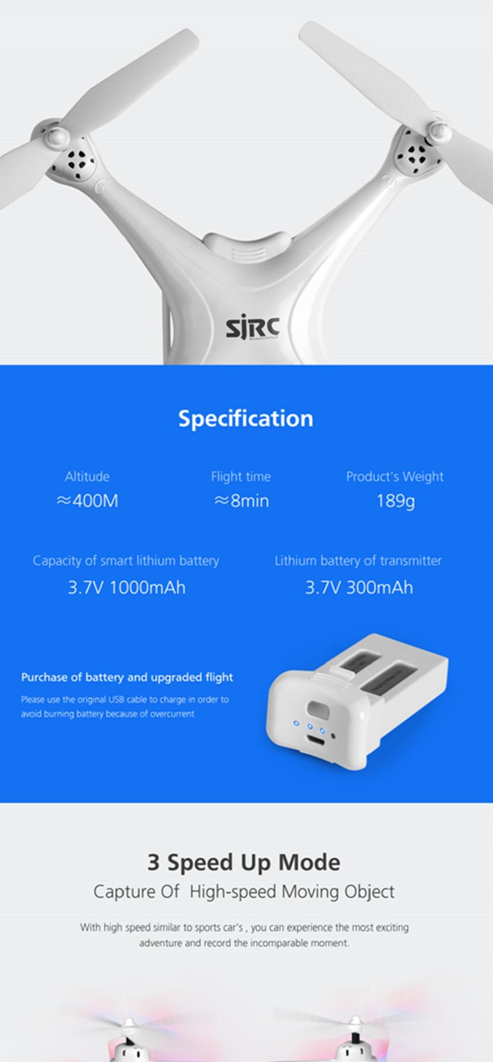 SJRC S20W S-SERIES 1080P WIFI FPV RC Quadcopte Double GPS Follow Me Mode RTF White - Two Battery