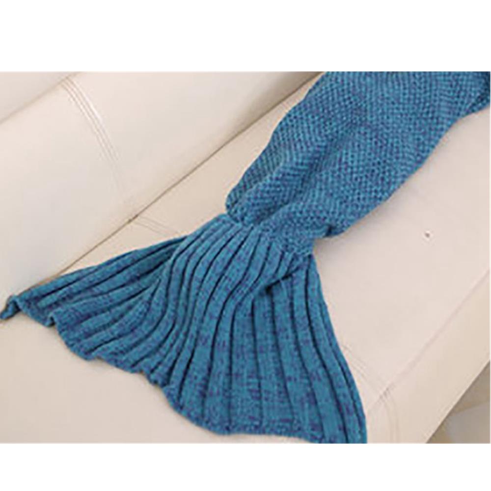 Children Mermaid Tail Blanket Fish Scales Knitting Soft Comfortable Blankets - Lake Blue (Size 70*140cm)