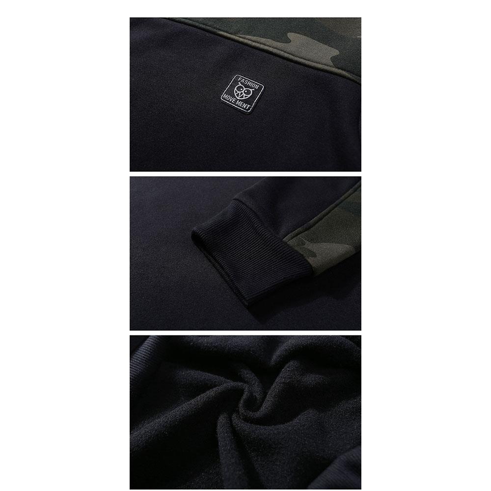WY09 Men's Casual Crew Neck Camouflage Stitching Cotton Sweatshirt Size L - Army Green