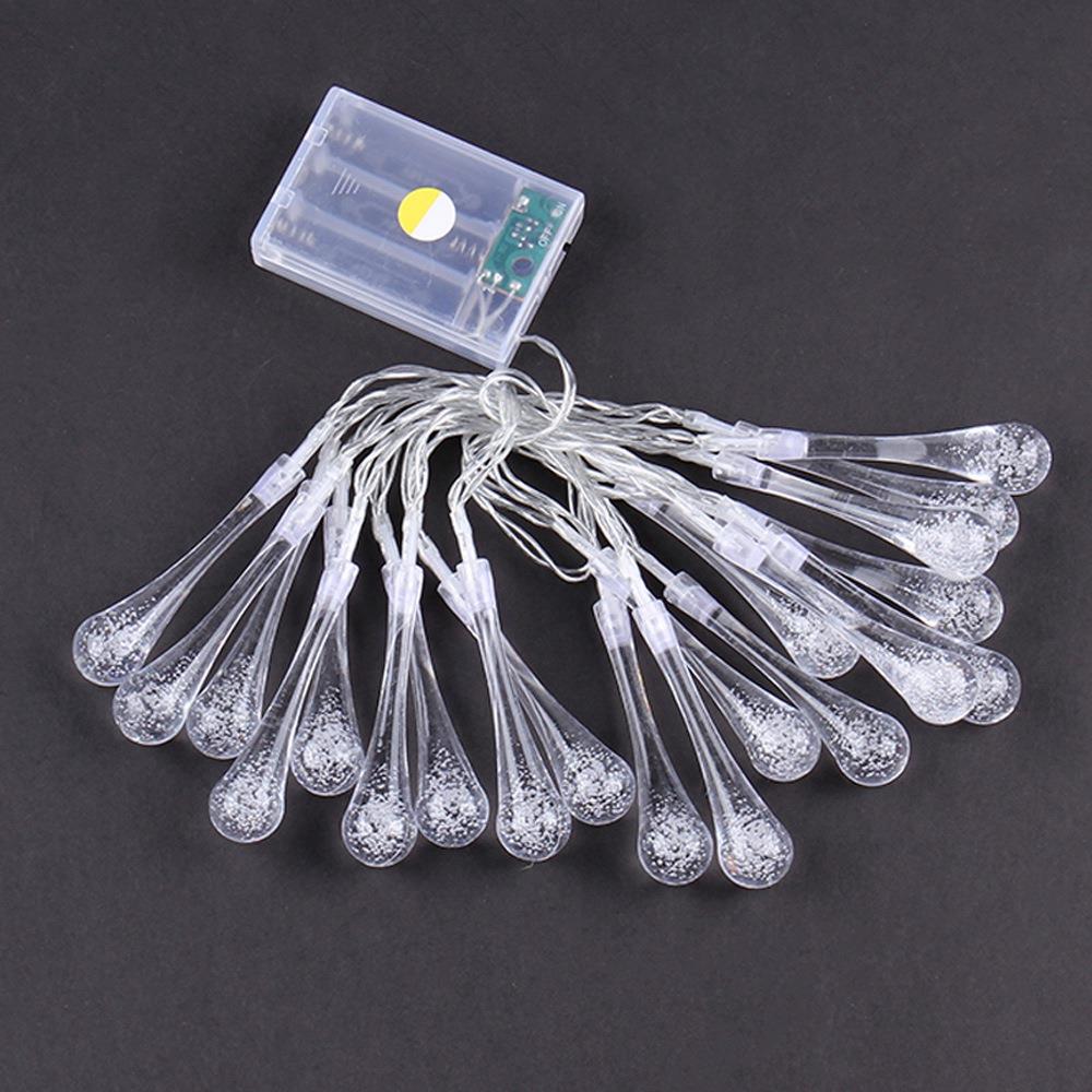 20PCS LED Water Drop Battery LED String Lights Holiday Christmas Party Garden Decoration Lights (2.2 Meters) - White