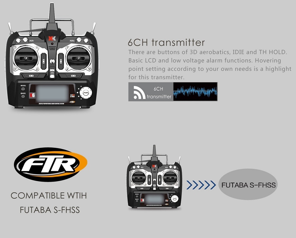XK K100 Falcon 6CH Flybarless RC Helicopter 3D 6G System Built-in Gyro RTF