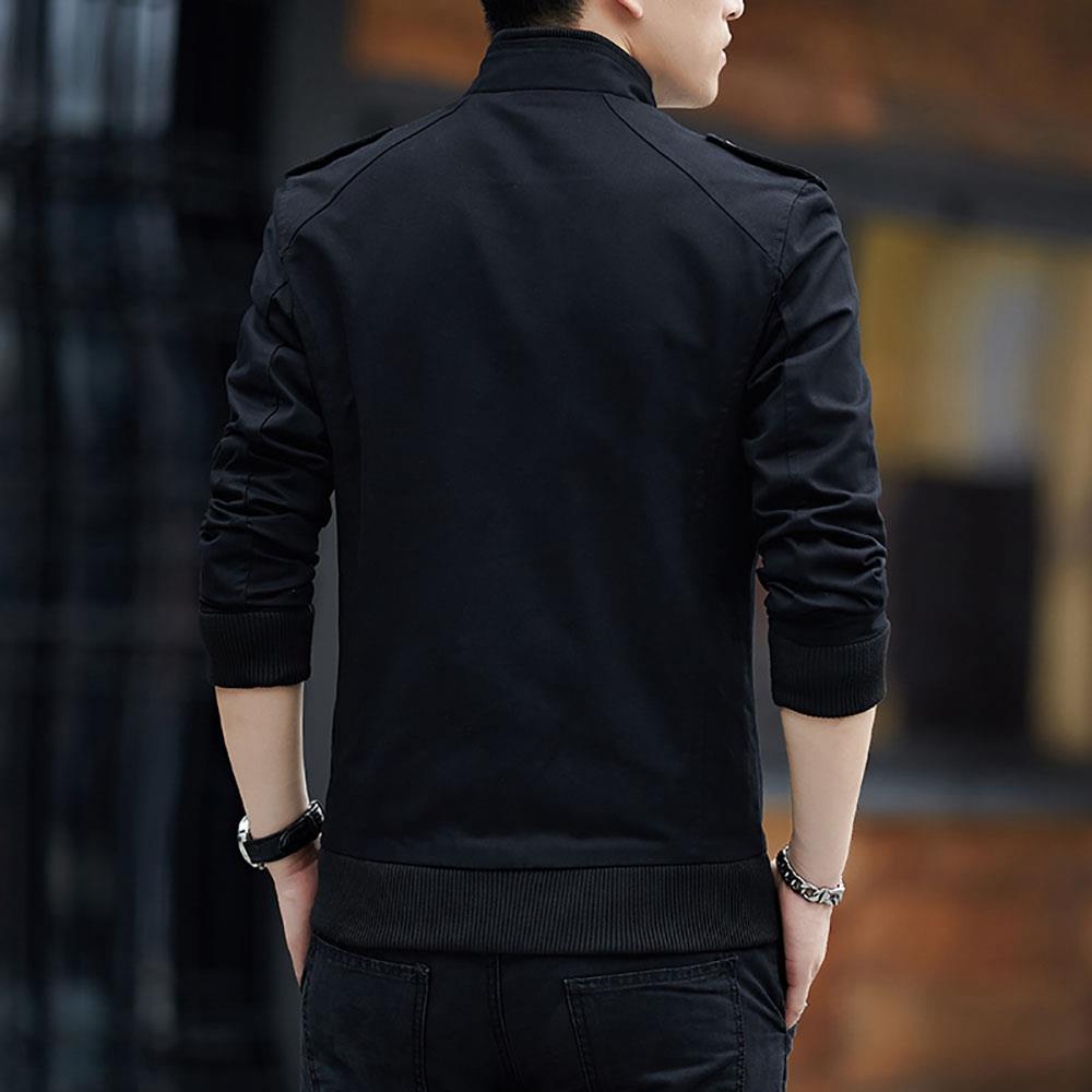CA9801 Men's Autumn Winter Classic Casual Jacket (Lapel Grid Long Sleeve Polyester Jacket Size M) - Black