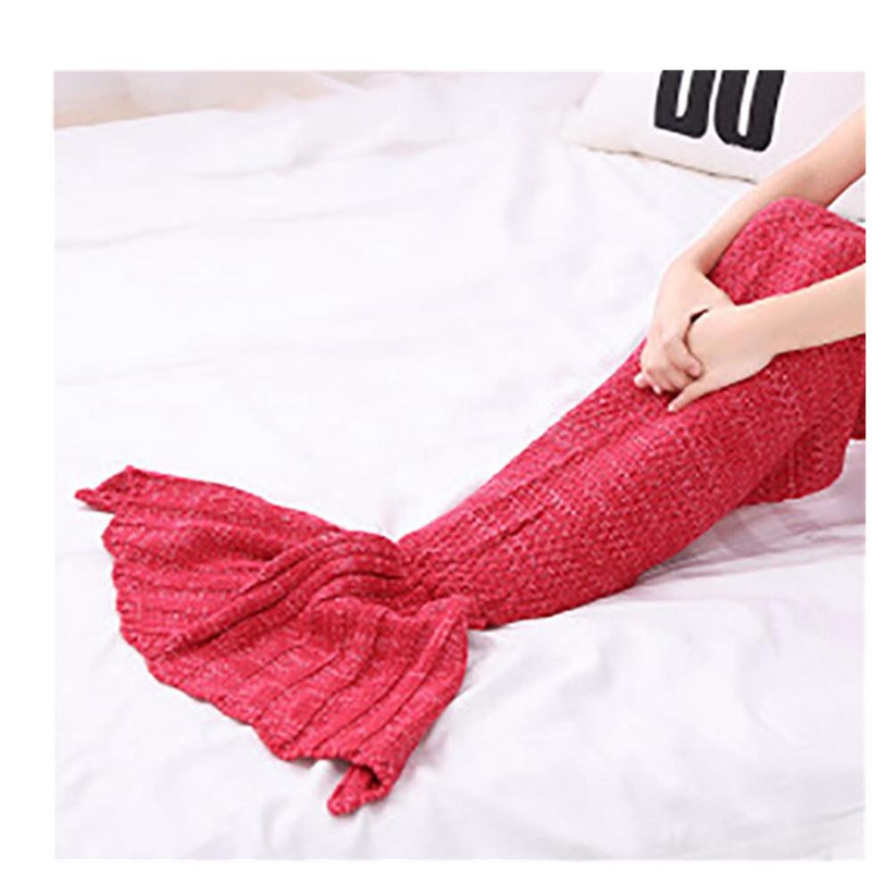Children Mermaid Tail Blanket Fish Scales Knitting Soft Comfortable Blankets - Red (Size 70*140cm)