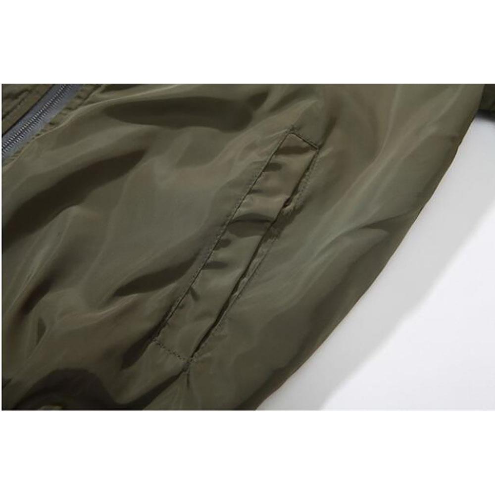 C9901 Men's Autumn Casual Embroidered Round Neck Bomber Pilot Jacket (Long Sleeve Coat Size M) - Army Green