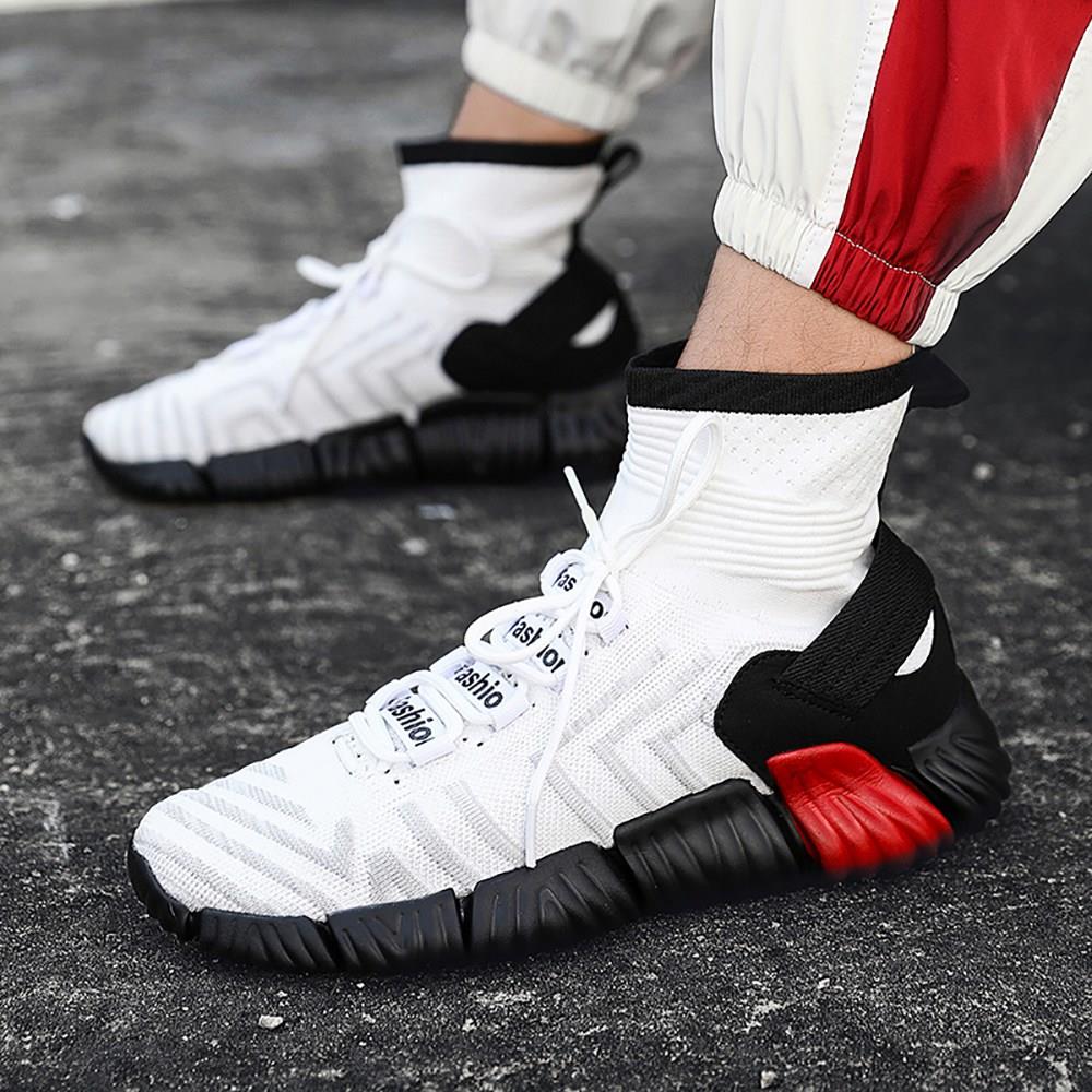 Men Outdoor Tennis Shoes Running Shoes Mesh Casual Shoes Flying Woven Upper Size EU 39.5 - White