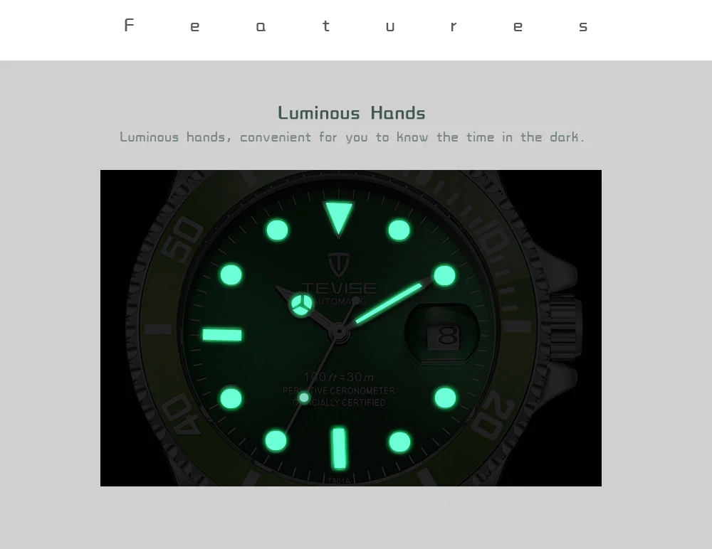 TEVISE T801A Men's Mechanical Watch Water-resistant Luminous Hands Date Nylon Strap - Blue