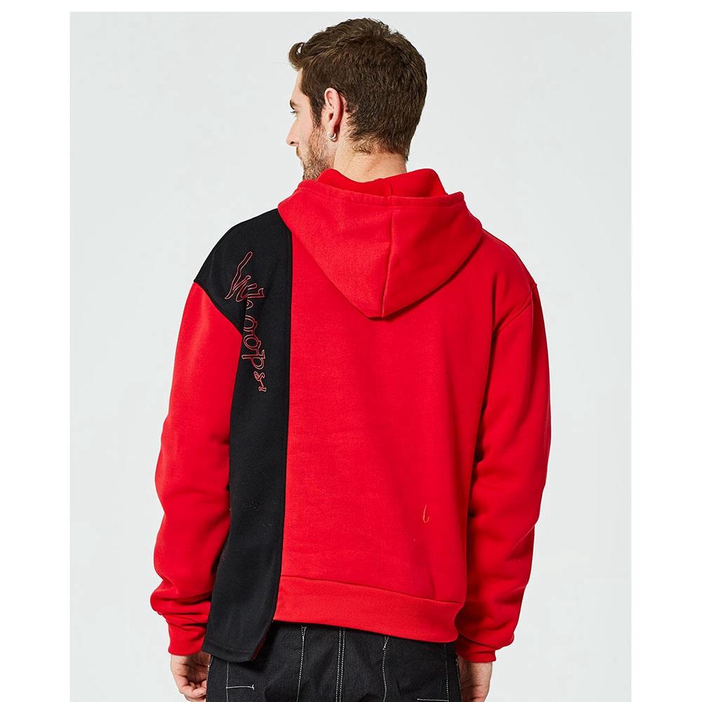 WY30 Men's Autumn Casual Irregular Loose Hoodie (Color Block Cotton Sweatshirt Size M) - Red