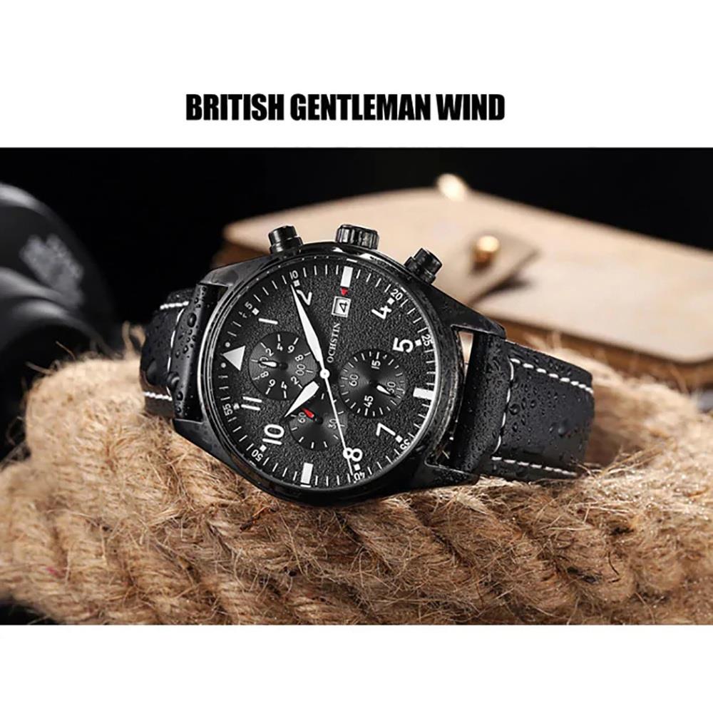 OCHSTIN GQ043B Men's Outdoor Quartz Watch Working Sub-dial Analog Display 3ATM Waterproof PU Strap - Brown
