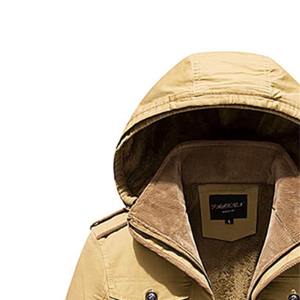 CAH8808 Men's Autumn And Winter Leisure Long Cotton Jacket (Thick Trench Coat Size L) - Deep Khaki