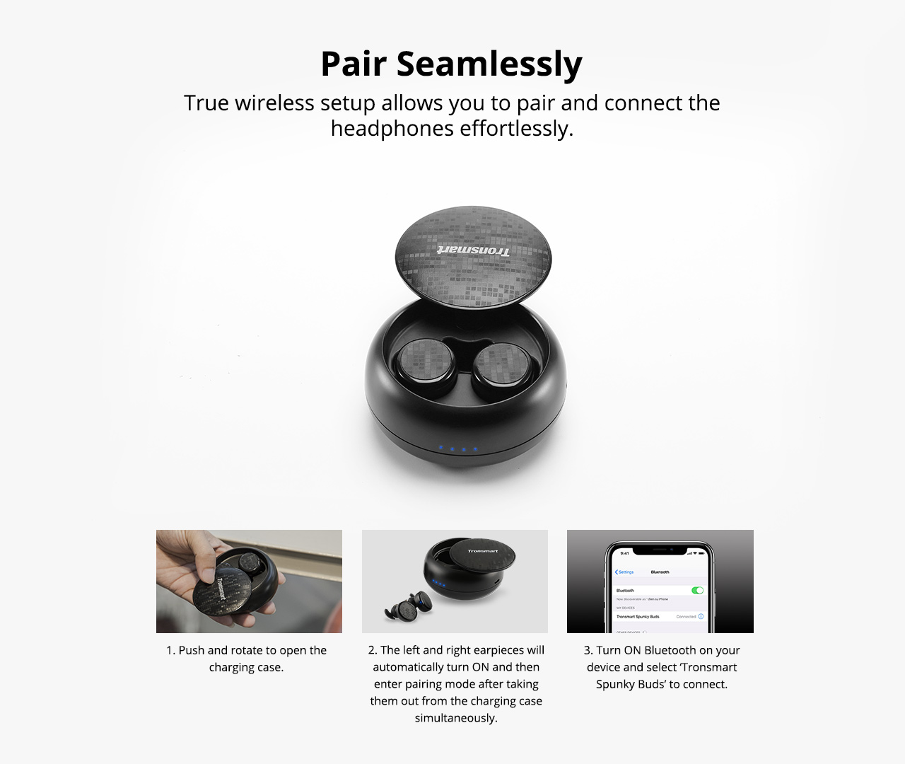 Tronsmart Encore Spunky Buds Bluetooth Headphones True Wireless Stereo Earbuds IPX5 Water Resistant with Mic for Phones