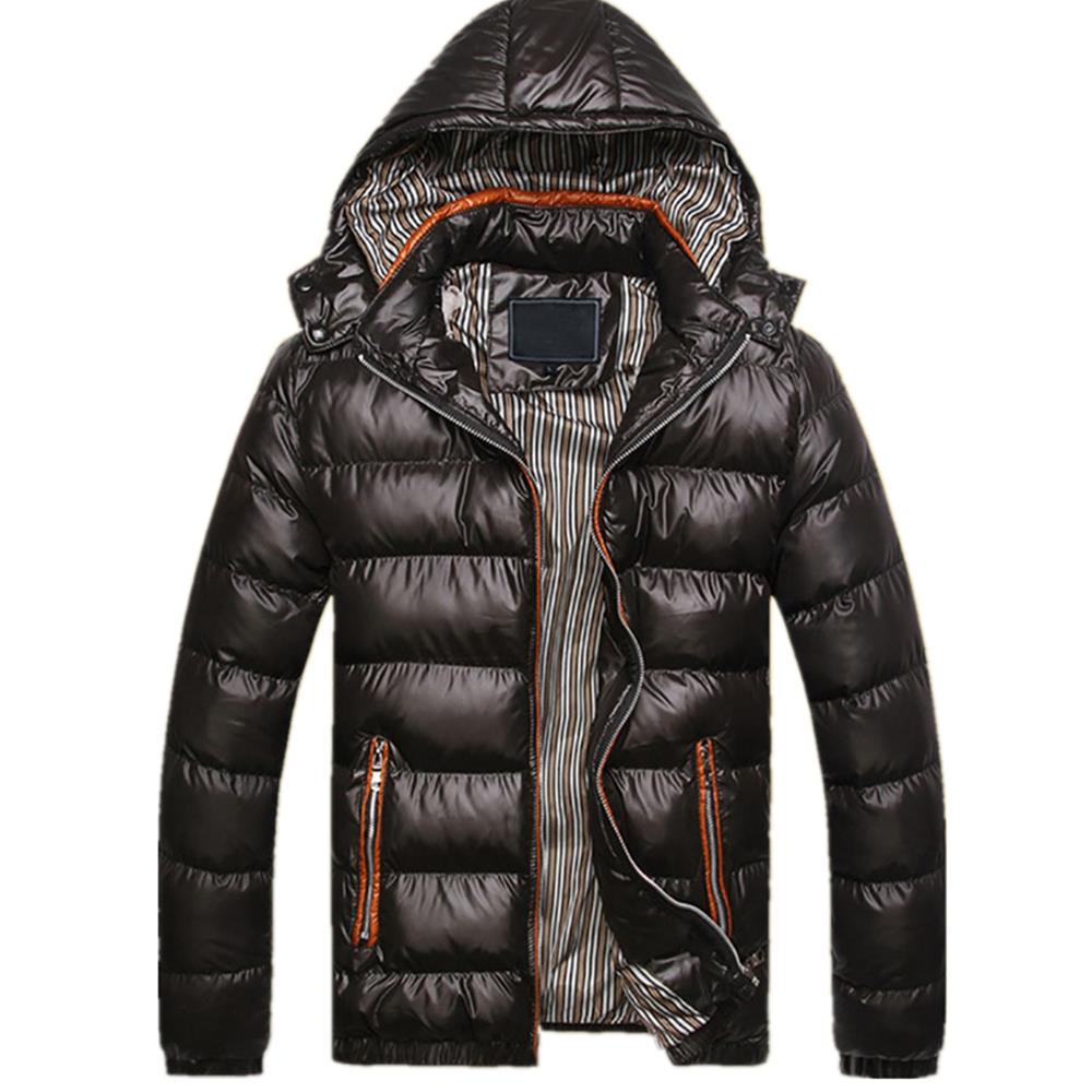 TG220 Men's Winter Hooded Down Jacket (Cotton Padded Warm Slim Fit Coat Size L) - Black
