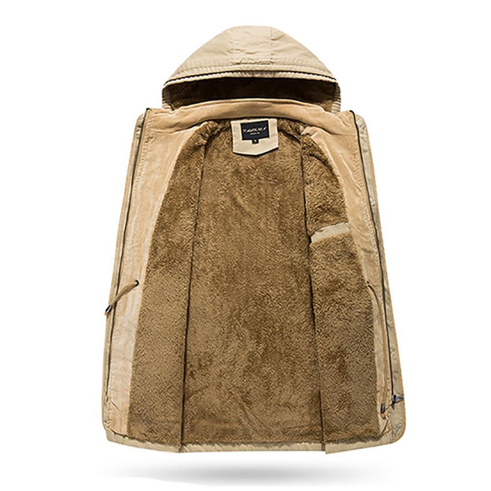 CAH8808 Men's Autumn And Winter Leisure Long Cotton Jacket (Thick Trench Coat Size L) - Deep Khaki