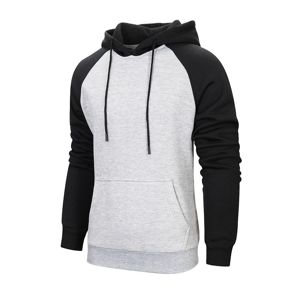 WY39 Men's Autumn Winter Raglan Hoodie (Color Block Breathable Size M) - Light Gray