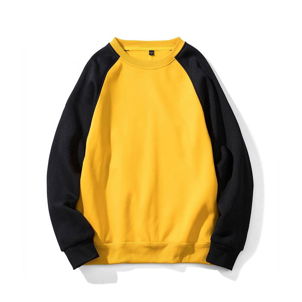 WY40 Men's Autumn Basic Casual Round Neck Sweatshirt (Color Block Cotton Pullover Shirt Size M) - Yellow