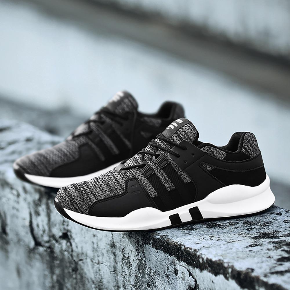 Men's Casual Outdoor Tennis Sneakers(Flying Woven Upper Running Shoes Size EU39.5) - Black and Gray