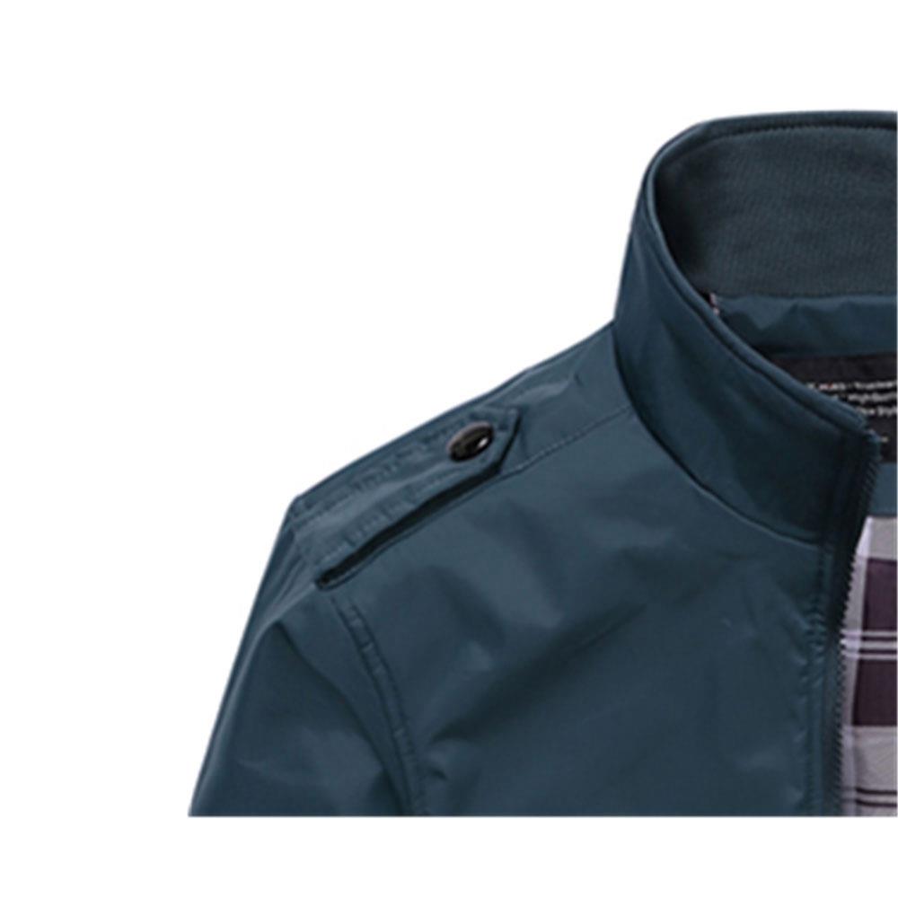 CA1235 Men's Autumn Winter Classic Casual Jacket (Standing Collar Tartan Pattern Polyester Coat Size M) - Dark Green
