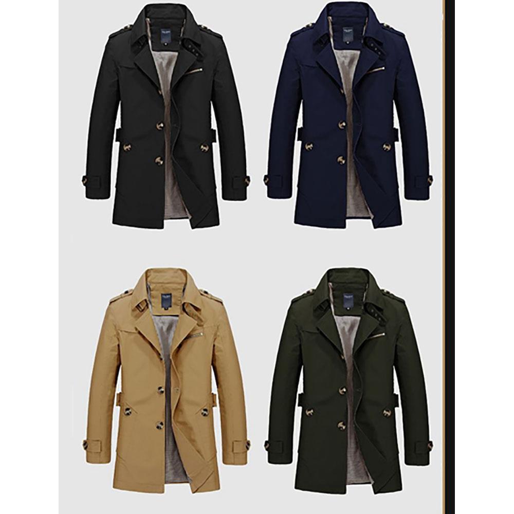 CA1306 Men's Autumn Winter Casual Windbreaker (Leisure Cotton Jackets Outerwear Trench Coat Size L) - Black