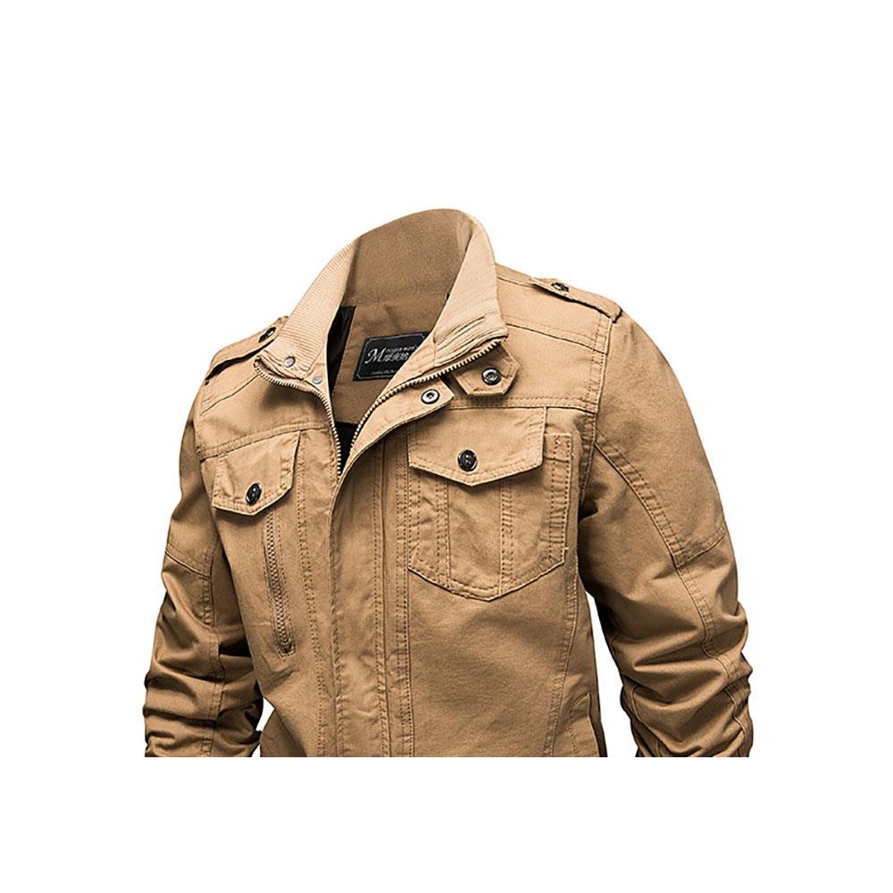 CA806 Men's Autumn Winter Casual Stand Collar Cotton Bomber Jacket Size M - Khaki