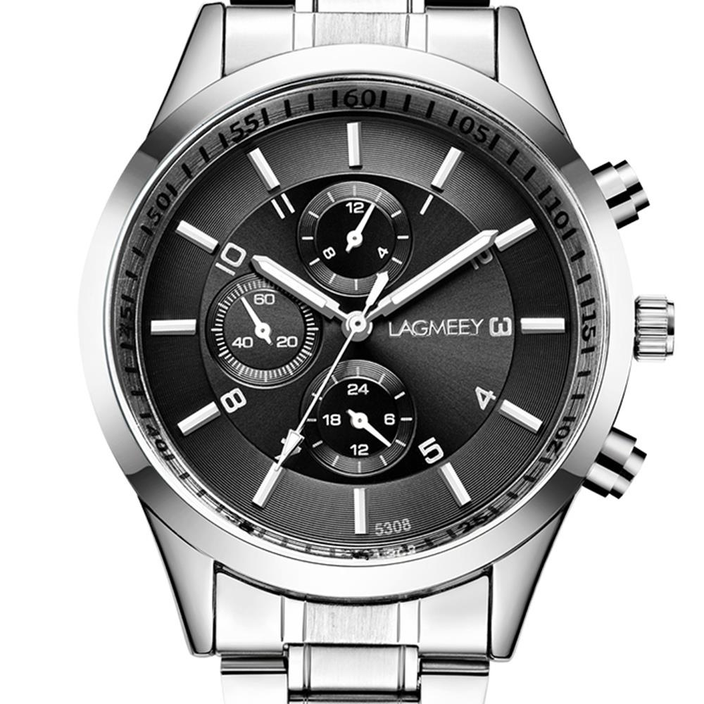 W5308 Men's Casual Business Analog Wrist Watche Quartz Movement Stainless Steel - White Strap + Black Dial
