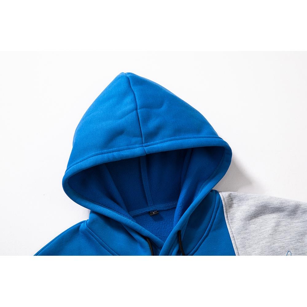 WY30 Men's Autumn Casual Irregular Loose Hoodie (Color Block Cotton Sweatshirt Size M) - Blue