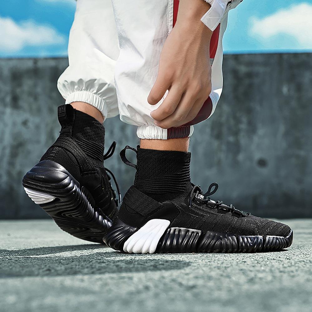 Men Outdoor Tennis Shoes Running Shoes Mesh Casual Shoes Flying Woven Upper Size EU 39.5 - Black